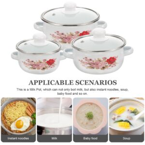 Yardwe 3pcs Enamelware Pot Set, Enamel Stockpot with Lid Floral Retro Cooking Pot Simmer Pot Deep Enamelware Soup Pot for Home Restaurant