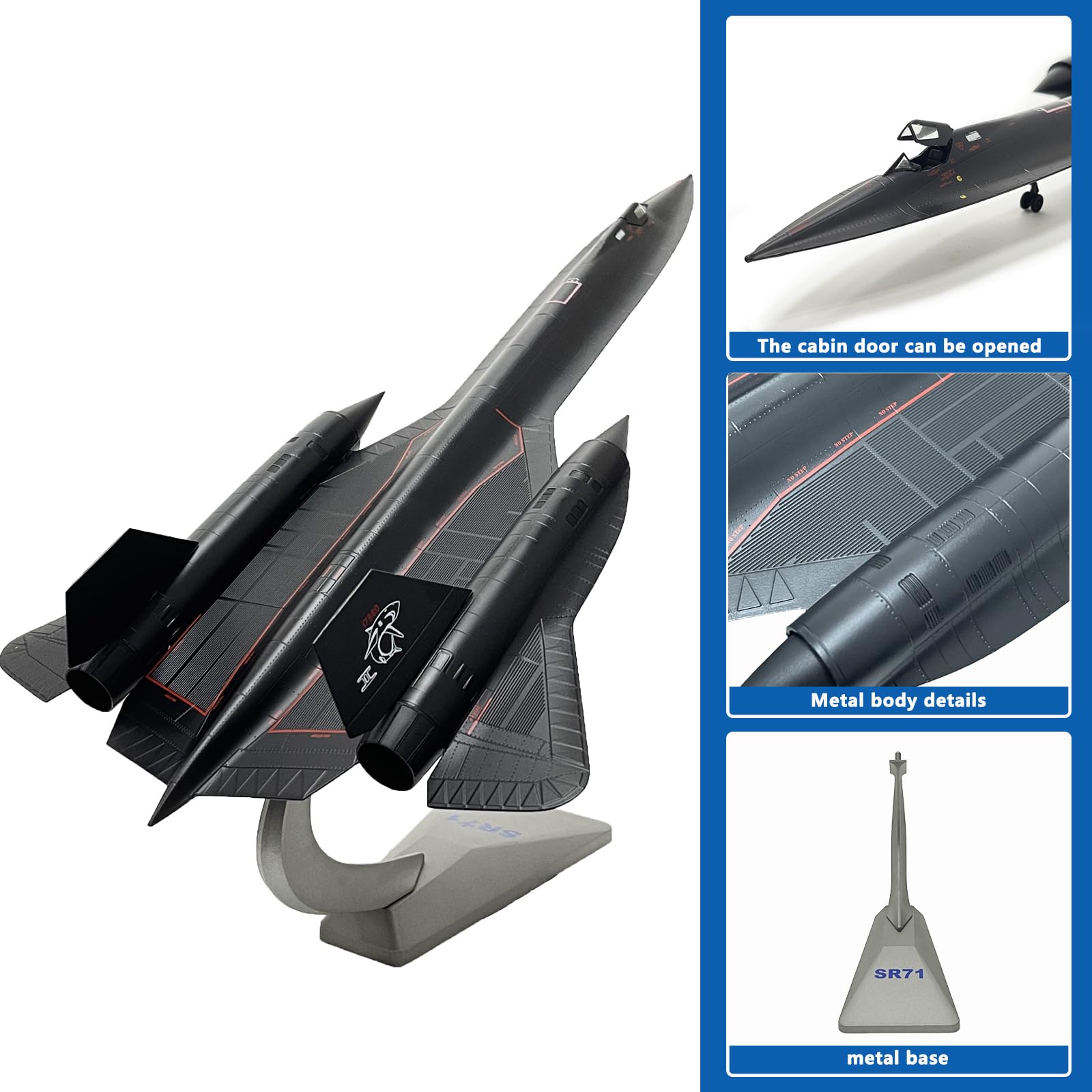 Mahfisj 1/72 Scale SR-71 Blackbird Model - 17.9 Inch Length - Metal Military Aircraft Replica - Premium Gift and Collectible