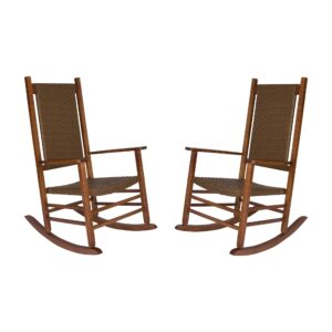 shine company set of 2 hampton porch rockers, high back wood rocking chairs, rattan backrest & seat, 2-pack, oak