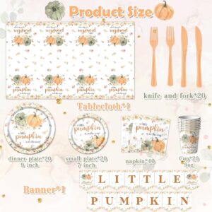 Little Pumpkin Baby Shower Tableware Party Decorations A Little Pumpkin is on The Way Fall Farm Pumpkin Floral Thanksgiving Party Supplies Disposable Tablecloth,Plates,Napkins,Cups