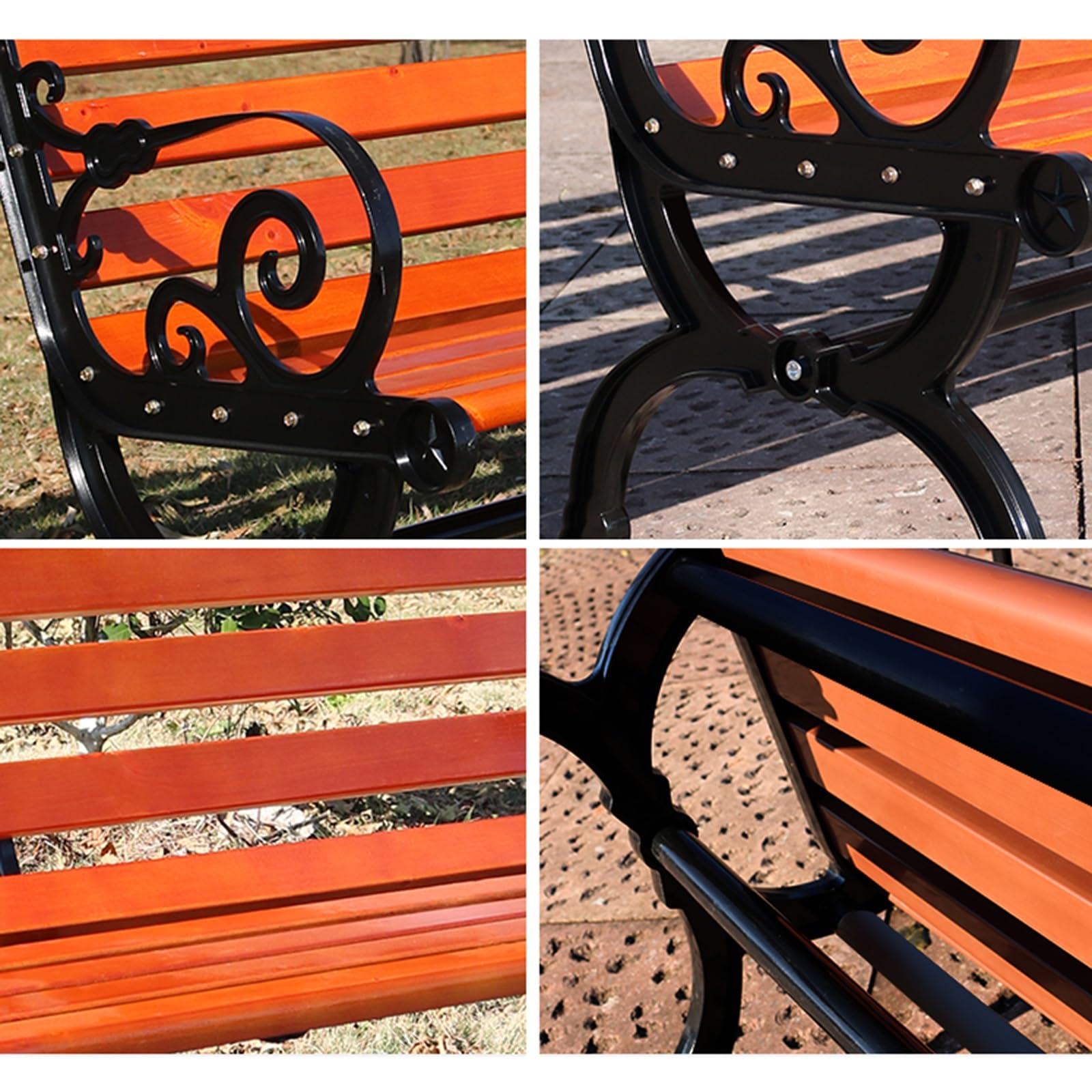 Outdoor Bench, PVC Seat + Cast Aluminum Legs, Garden Bench, Park Bench with Comfortable Backrest