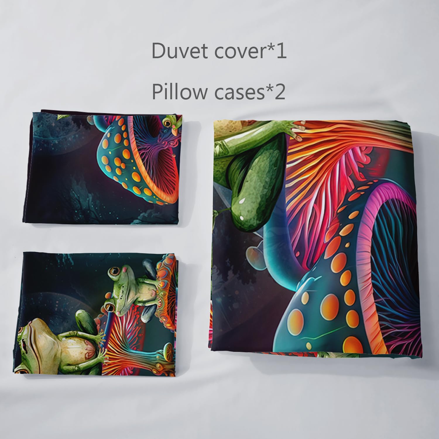 AILONEN Cartoon Frog Duvet Cover Set Full Size,3D Magical Mushroom Bedding Set,Fairy Mysterious Planet Starry Glitter Comforter Cover Set 3 Pieces, 1 Quilt Cover and 2 Pillowcases