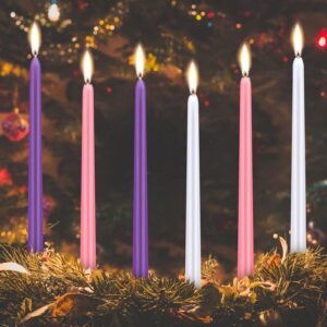 30 Pcs Christmas Advent Candles Taper Candle Light Christmas Advent Wreath Candle Holder Purple Pink White Candles for Christmas Holidays Churches Celebration Party Home Decor