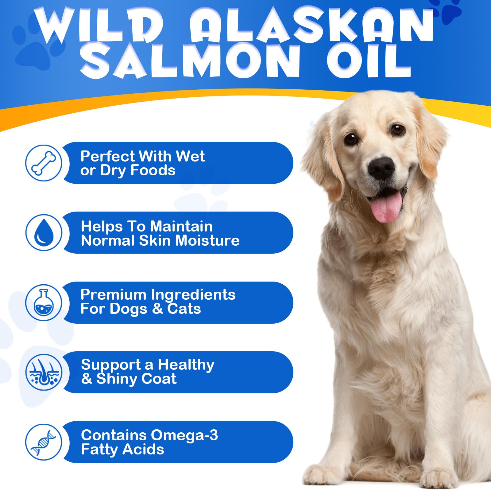 Alaskan Salmon Oil for Dogs & Cats (8.8 oz) - Pure Omega 3 Fish Oil with Omega 6 Fatty Acids, EPA & DHA - Anti-inflammation for Dogs Skin and Coat - Natural Pet Joint, Immune, Brian & Heart Supplement