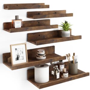 fixwal floating shelves, 6 sets of wall mounted shelves for home decor, modern picture ledge shelves for living room, bedroom, bathroom, kitchen (brown)