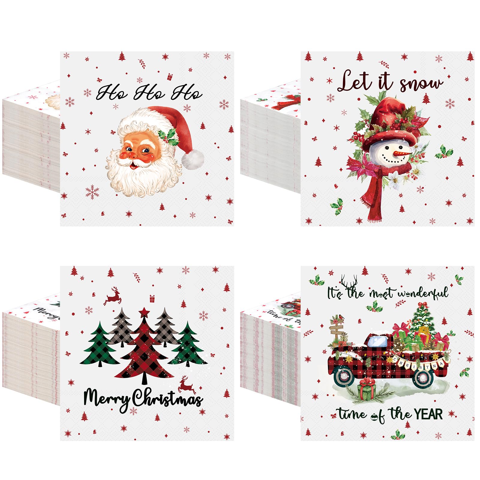 Fulmoon 200 Pcs Christmas Paper Napkins Snowman Cocktail Napkins disposable 2 Ply Christmas Tree Dinner Napkins Decoupage Santa Beverage Napkins for Xmas Table Decor Party Supplies(Festival)