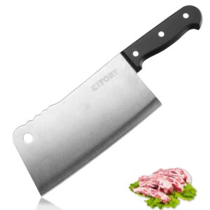 kitory meat cleaver knife 7", chinese chefs kitchen knife, hc german steel blade full tang ergonomic handle, for home kitchen and restaurant