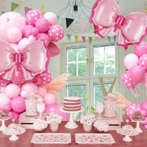 Pink Mouse Birthday Decorations, Pink Mouse Balloon Arch Garland Kit with Pink Bow Tie, Pink Hot Pink Polka Dots for Girls Mouse Theme Birthday Party Decorations Baby shower Wedding Party Supplies