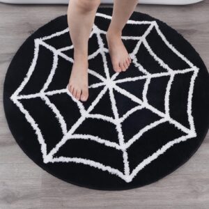 Spider Web Bath Mat - Halloween Rug Bathroom Decor Gothic Home Decor Witchy Horror Goth Room Rugs Gothic Bedroom Kitchen Whimsigoth Oddities and Curiosities Spooky Gifts Decoration Spider Webs (Round)