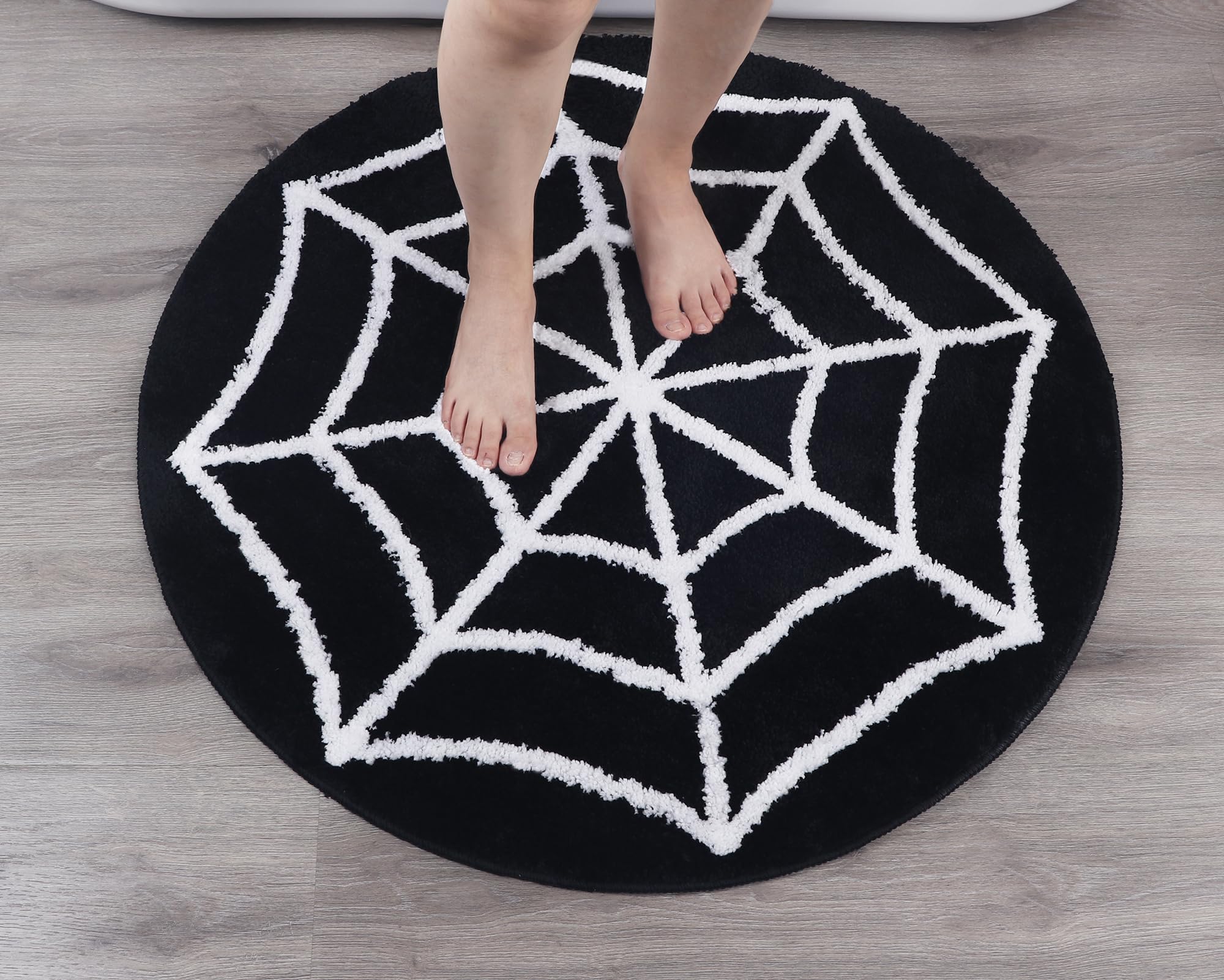 Spider Web Bath Mat - Halloween Rug Bathroom Decor Gothic Home Decor Witchy Horror Goth Room Rugs Gothic Bedroom Kitchen Whimsigoth Oddities and Curiosities Spooky Gifts Decoration Spider Webs (Round)