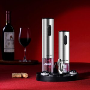 Electric Wine Opener Set, Roter Mond Automatic Wine Bottle Opener with Charging Base, 7-in-1 Wine Present with Wine Aerator Pourer Electric Vacuum Pump with 2 Stoppers Wine Foil Cutter for Home Party