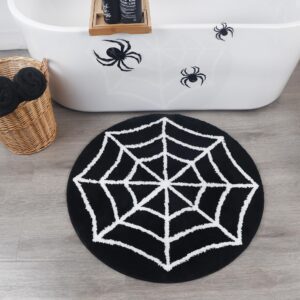 Spider Web Bath Mat - Halloween Rug Bathroom Decor Gothic Home Decor Witchy Horror Goth Room Rugs Gothic Bedroom Kitchen Whimsigoth Oddities and Curiosities Spooky Gifts Decoration Spider Webs (Round)