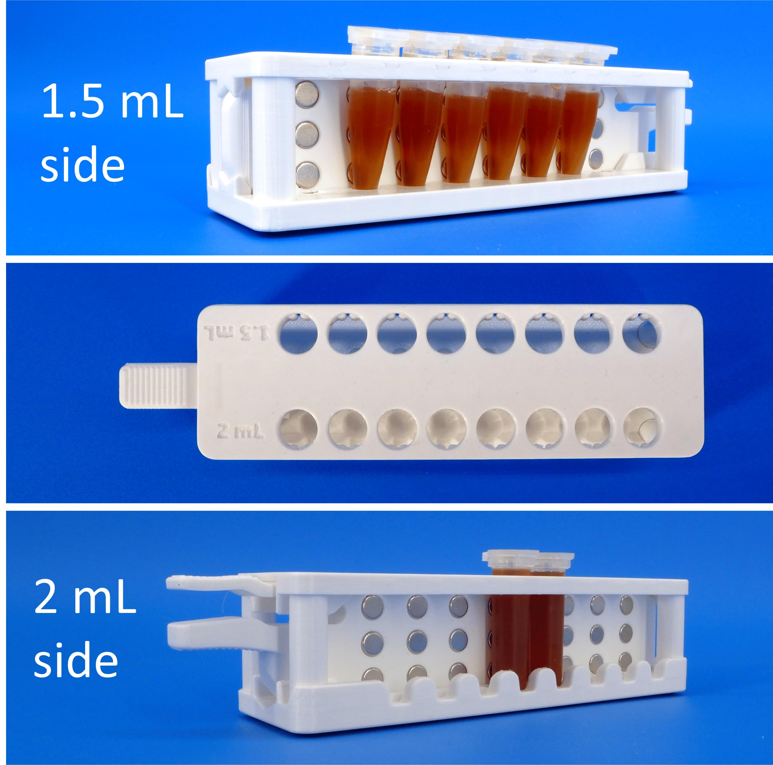 Magnetic Rack for 1.5 and 2 mL centrifuge Tubes, with Removable Magnets