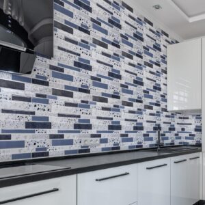 Art3dwallpanels 10-Sheet Peel and Stick Backsplash Tile Stickers, Stick on Backsplash for Kitchen Stone Design 12"x12" Blue