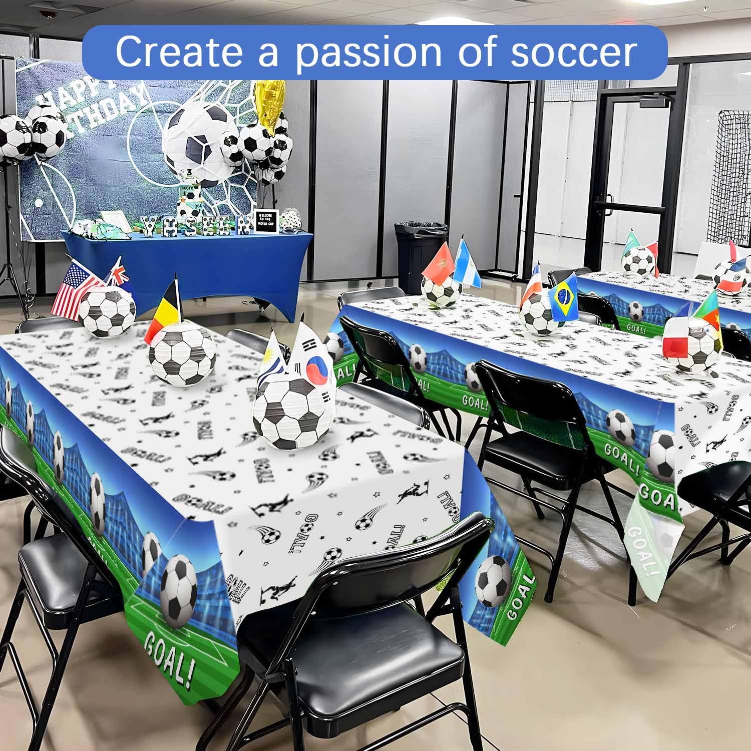 Heboland 3 Pieces Soccer Party Table Cloth,Large Size 54 x 108 Inch Rectangular Soccer Tablecloth Plastic Table Cover for Men Boys Birthday Party Decorations