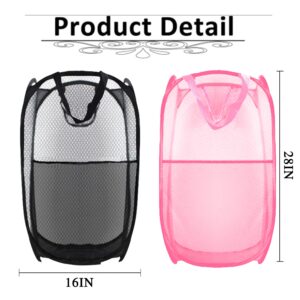 Buyongwant Collapsible Pop Up Laundry Hamper, Mesh Foldable Laundry Basket Bag, Extra Large - 28" x 16" x 16", 2 Pack (Black + Pink)