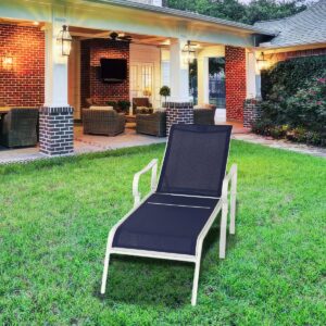 tinkle well chaise lounge outdoor w/adjustable back in 5 reclining levels, sturdy metal frame, sunbathing chair for beach, yard, balcony, poolside, dark blue