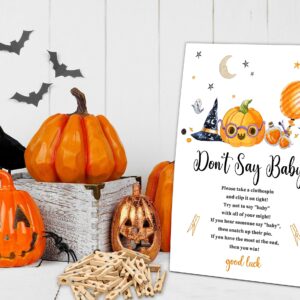 Don't Say Baby Clothespin Game, Halloween Baby Shower Game, One 5x7 Sign and 50 Mini Natural Clothespins, Gender Neutral, A Little Boo Baby Shower Decoration - MJZ57