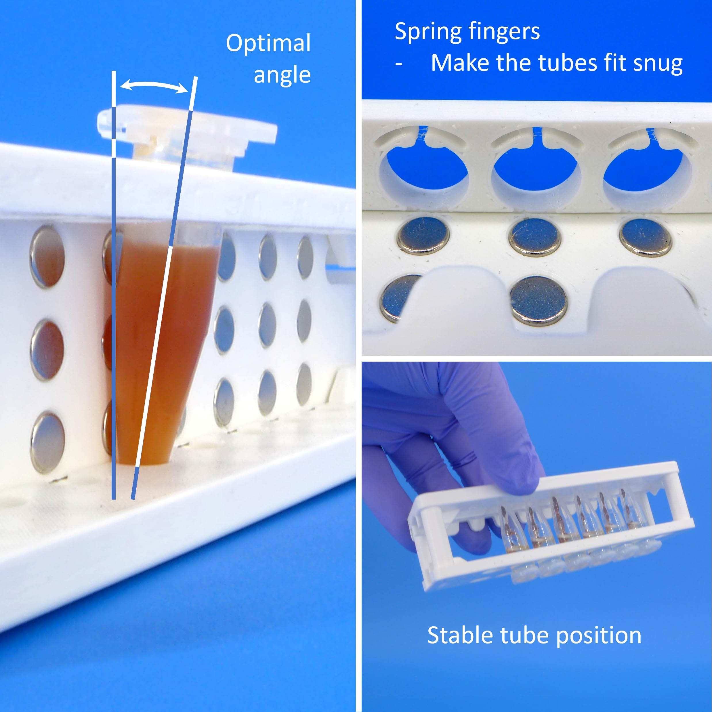 Magnetic Rack for 1.5 and 2 mL centrifuge Tubes, with Removable Magnets