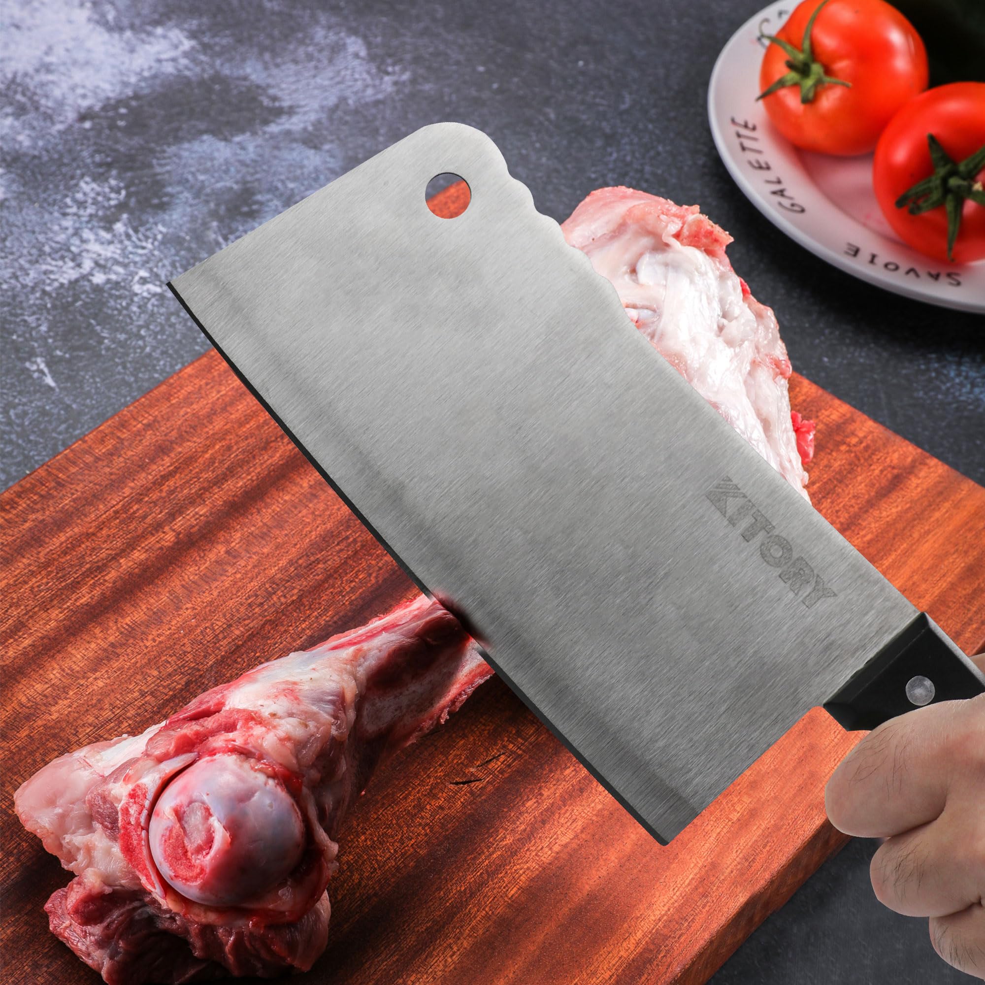 Kitory Meat Cleaver Knife 7", Chinese Chefs Kitchen Knife, HC German Steel Blade Full Tang Ergonomic Handle, for Home Kitchen and Restaurant