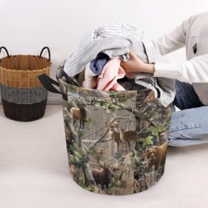 Camo Deer Camouflage Hunting Laundry Hamper with Handles Collapsible Storage Basket Laundry Basket