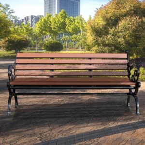 Outdoor Bench, PVC Seat + Cast Aluminum Legs, Garden Bench, Park Bench with Comfortable Backrest