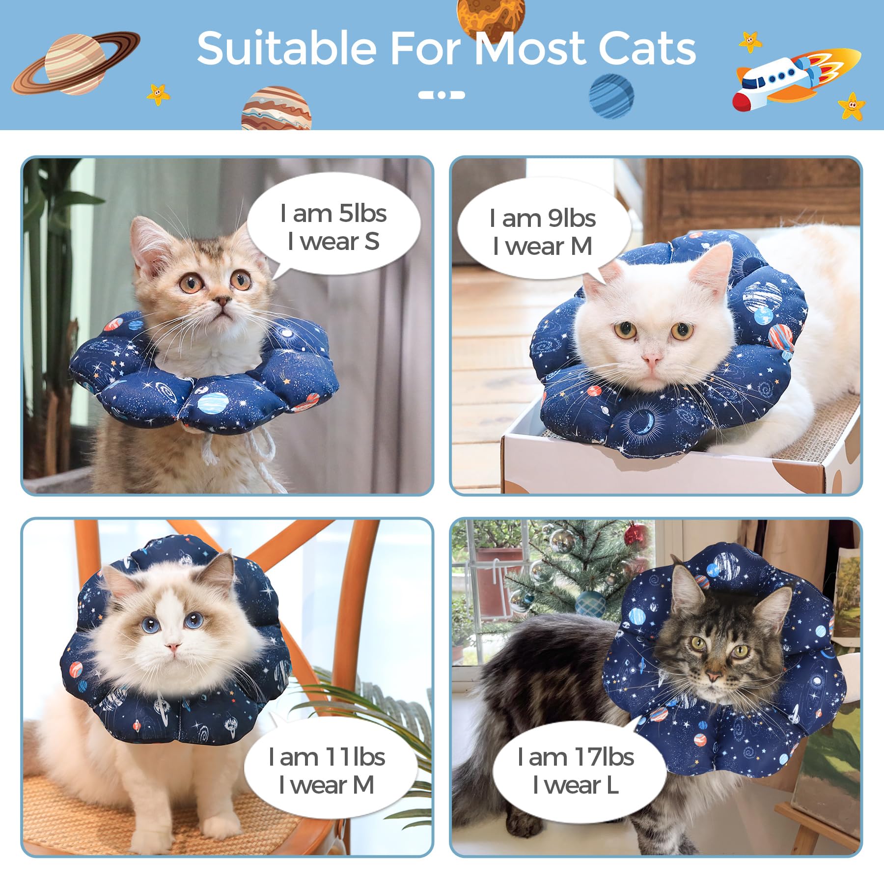 ComSaf Cat Cone Collar Soft, Protective Adjustable Cat Cones to Stop Licking After Surgery, Comfortable Lightweight Elizabethan Collar for Cat Kitten Prevent from Licking Wounds, Not Block Vision