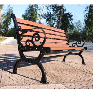 Outdoor Bench, PVC Seat + Cast Aluminum Legs, Garden Bench, Park Bench with Comfortable Backrest