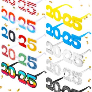 Riceshoot 10 Pairs 2025 New Years Eyeglasses 2025 Graduation Glasses 2025 New Years Eve Party Favors Supplies Glitter Number Glasses 2025 Props Eyeglasses for New Years Graduation Party