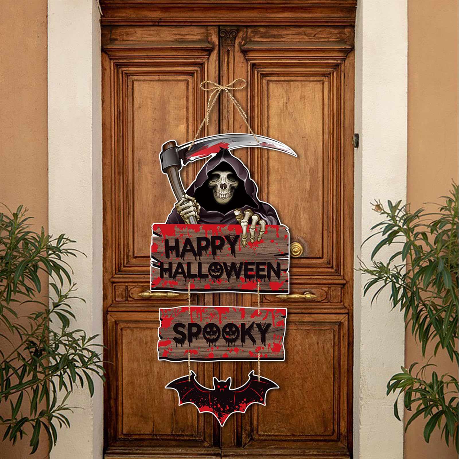 Halloween Home Front-Porch Door Hanger-Decor - 5pcs Scary Party Paper Signs Banners,Bats Spooky Creepy Ghosts Skulls Skeleton Pumpkin Wall Hanging Indoor Decorations Lasting Surprise…