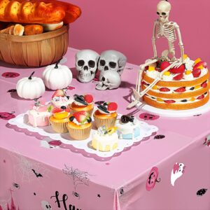 WovWeave 3 Pcs Halloween Tablecloth Happy Boo Day Tablecover Bulk Girl Boo Baby Shower Halloween Tablecloth Plastic Pink Halloween Decorations for Girl Halloween Birthday Party Supplies 108x54 Inch