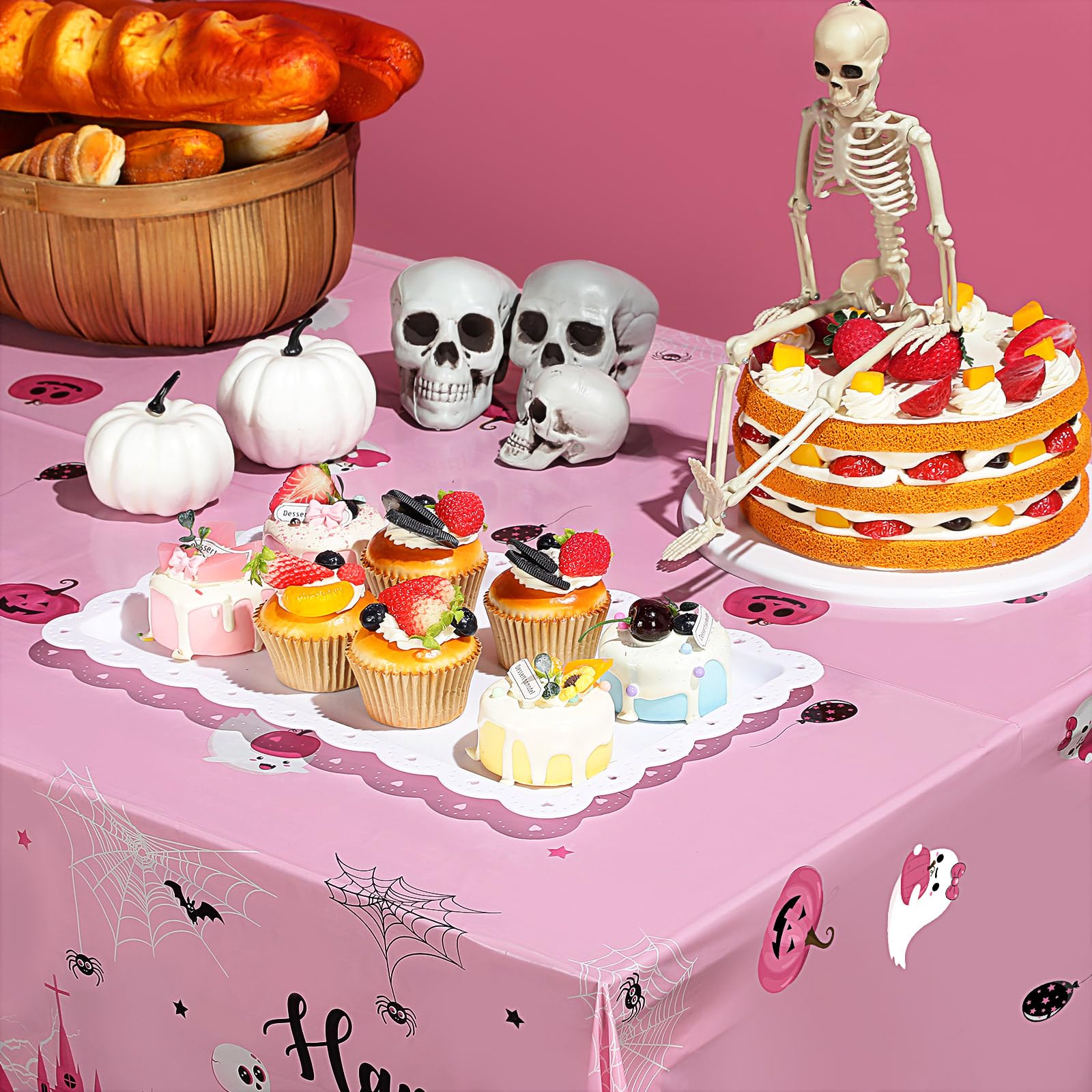 WovWeave 3 Pcs Halloween Tablecloth Happy Boo Day Tablecover Bulk Girl Boo Baby Shower Halloween Tablecloth Plastic Pink Halloween Decorations for Girl Halloween Birthday Party Supplies 108x54 Inch