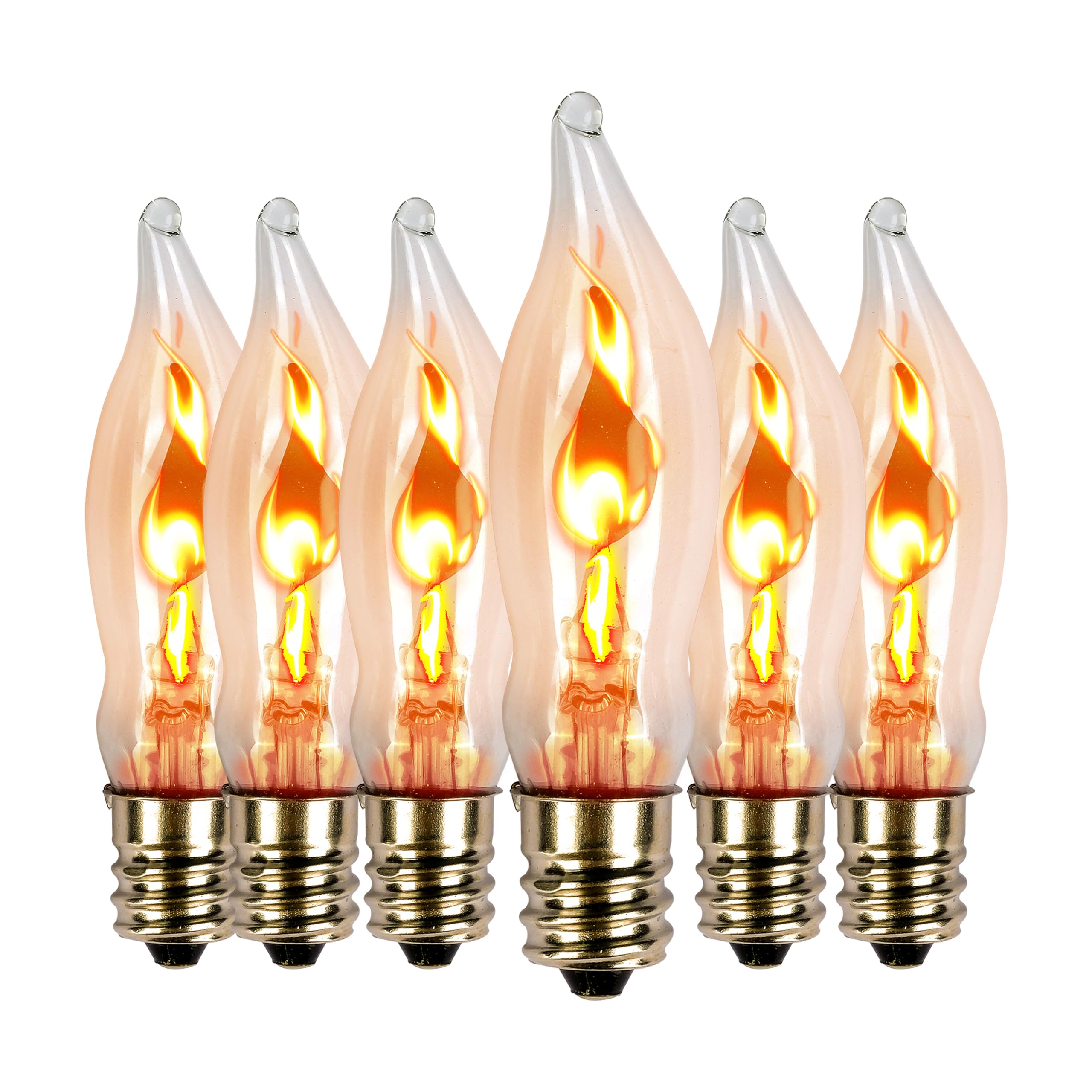 OHLGT Flicker Flame Light Bulb for Hallowwen Christmas Decorative 3 Watt, 120V, E12 Flame Candelabra Light Bulbs（6 Packs）