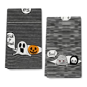 cukemip halloween kitchen dish towels set of 2,halloween kitchen decor, funny halloween hand towels, soft absorbent spooky tea towels dishclothes gifts holiday farmhouse home decor 16x24 inch