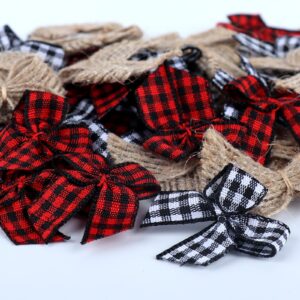 MAIOUSU STORE 75PCS Christmas Mini Plaid Bows Burlap Bows Mini Ribbon Burlap Bow Gingham Ribbon Bows Ornament for Christmas Tree Crafts Home Decoration Treat Bags Gift Wrapping Christmas Party