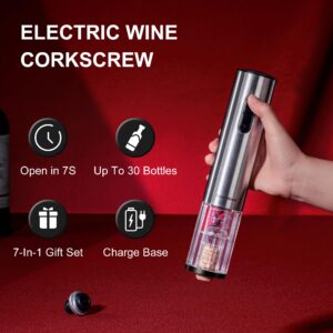 Electric Wine Opener Set, Roter Mond Automatic Wine Bottle Opener with Charging Base, 7-in-1 Wine Present with Wine Aerator Pourer Electric Vacuum Pump with 2 Stoppers Wine Foil Cutter for Home Party