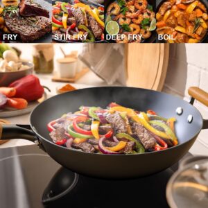 imarku NonStick Wok Pan, 12.6 inch Woks & Stir-Fry Pans Nonstick, Cast Iron Wok with Detachable Handle, Easy Clean Nonstick Frying Pan, Compatible with All Cooktops, Christmas Gifts for Women/Men