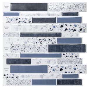 art3dwallpanels 10-sheet peel and stick backsplash tile stickers, stick on backsplash for kitchen stone design 12"x12" blue