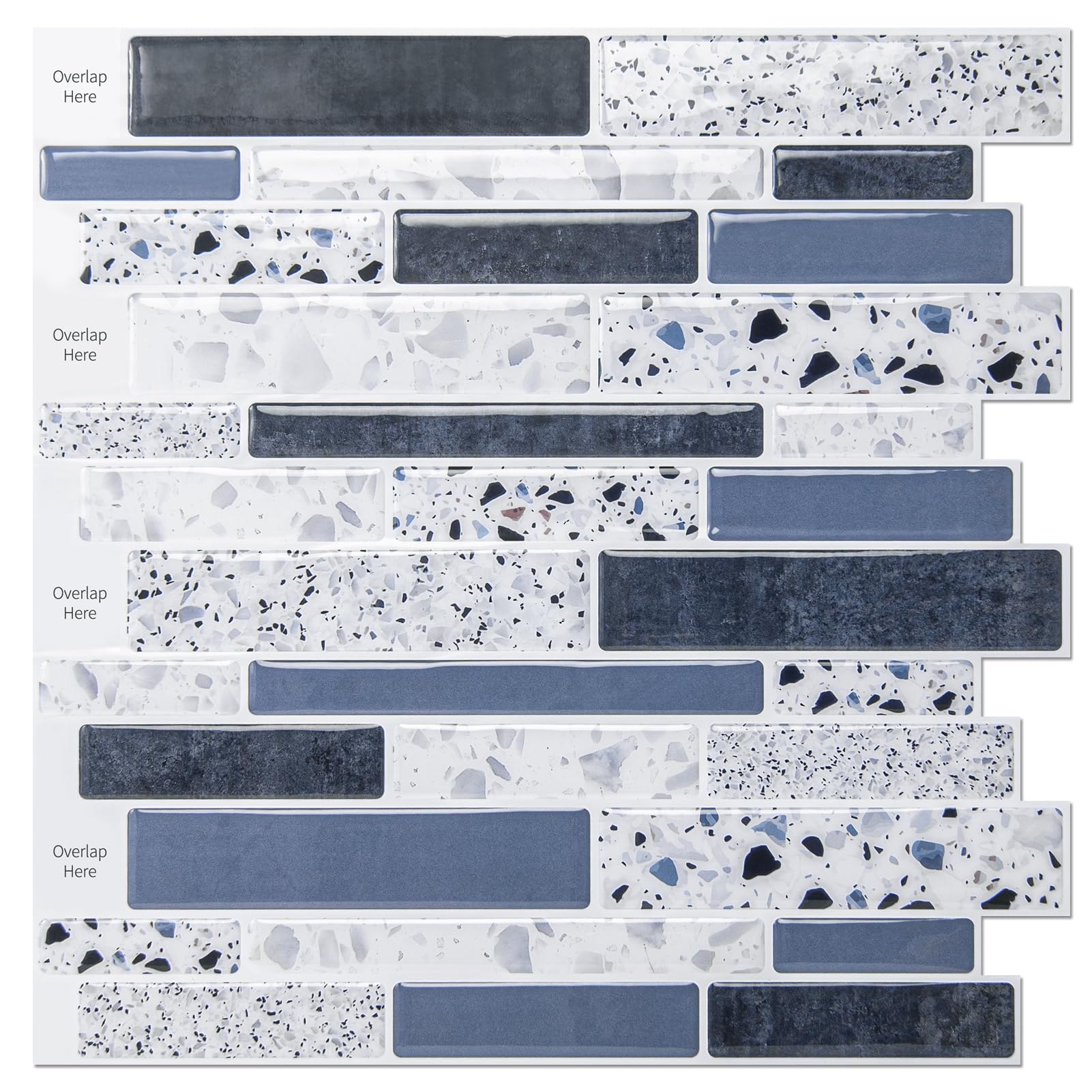 Art3dwallpanels 10-Sheet Peel and Stick Backsplash Tile Stickers, Stick on Backsplash for Kitchen Stone Design 12"x12" Blue