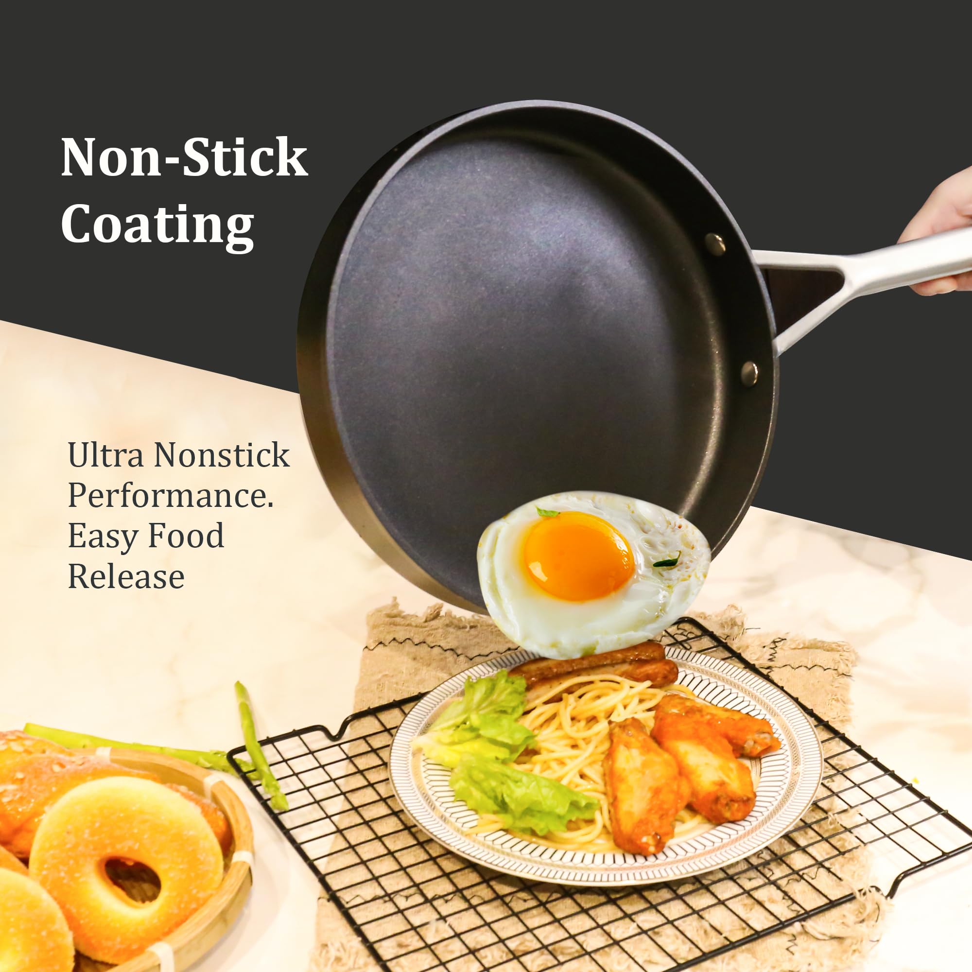 Wodillo Nonstick Frying Pan Skillet, Nonstick Omelette Pan,Induction Base, Hard-Anodized, Durable & Oven Safe to 420°F, Dishwasher Safe(9 INCH)