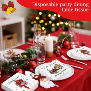 Fulmoon 200 Pcs Christmas Paper Napkins Snowman Cocktail Napkins disposable 2 Ply Christmas Tree Dinner Napkins Decoupage Santa Beverage Napkins for Xmas Table Decor Party Supplies(Festival)