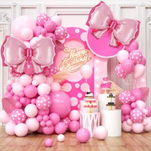 pink mouse birthday decorations, pink mouse balloon arch garland kit with pink bow tie, pink hot pink polka dots for girls mouse theme birthday party decorations baby shower wedding party supplies