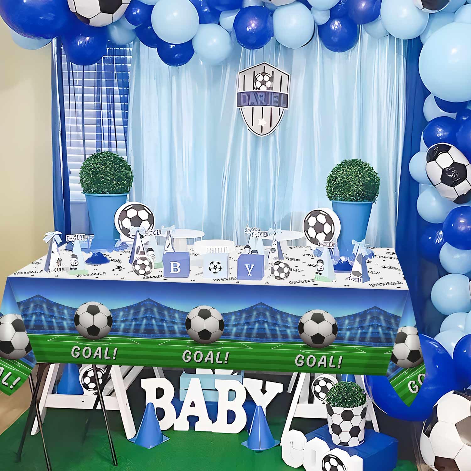 Heboland 3 Pieces Soccer Party Table Cloth,Large Size 54 x 108 Inch Rectangular Soccer Tablecloth Plastic Table Cover for Men Boys Birthday Party Decorations