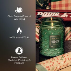 Voluspa Noble Fir Garland, Large Candle Jar, 18oz, Coconut Wax Blend, Christmas Scented Candles for Home, 100 Hour Burn Time, Poured in The USA