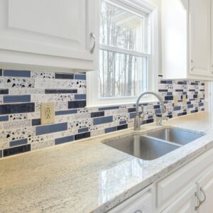 Art3dwallpanels 10-Sheet Peel and Stick Backsplash Tile Stickers, Stick on Backsplash for Kitchen Stone Design 12"x12" Blue