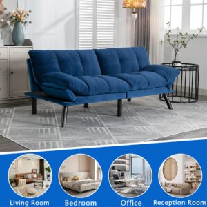 70" Futon Sofa Bed Couch,Convertible Modern Sleeper Sofa Couch with Metal Legs,Folding Loveseat Sofa with Adjustable Backrest for Living Room,Bedroom,Office,Small Space (Blue)