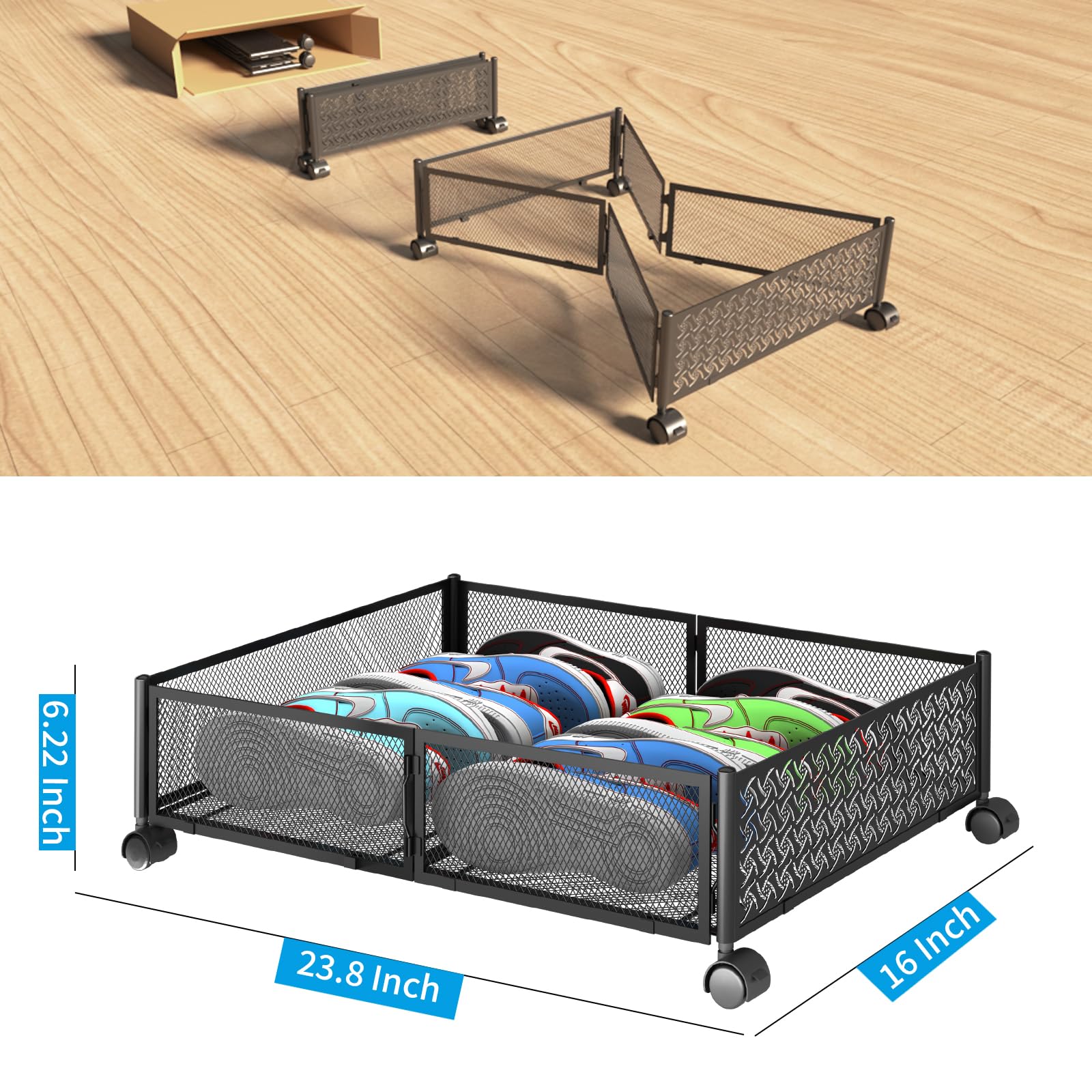 ROUTTOON Under Bed Storage Containers with Wheels, Under Bed Shoe Storage Foldable Bedroom Storage Organization with Handles, Under Bed Storage Bins Drawer For Clothes Blankets And Shoes Bedding