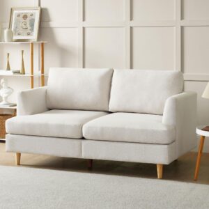 busaurus loveseat sofa 56", small couches for small spaces, mid century love seat couches for living room, upholstered 2-seater small couch for bedroom, apartment, beige