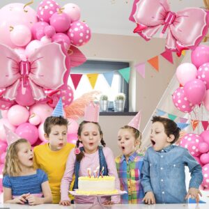 Pink Mouse Birthday Decorations, Pink Mouse Balloon Arch Garland Kit with Pink Bow Tie, Pink Hot Pink Polka Dots for Girls Mouse Theme Birthday Party Decorations Baby shower Wedding Party Supplies