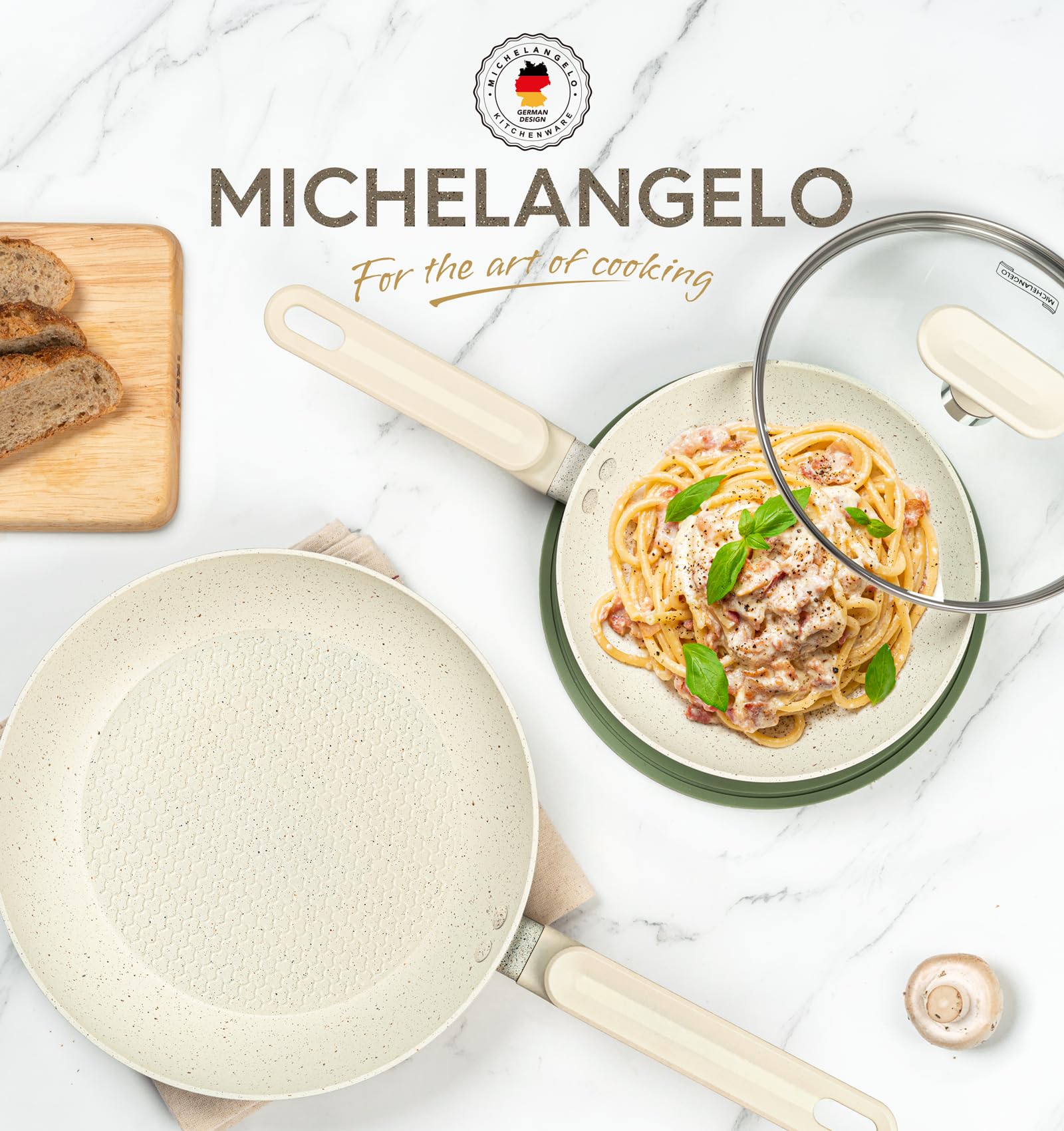 MICHELANGELO Frying Pan with Lid, Nonstick Frying Pan 10 Inch with Non-Toxic Granite Coatings, Nonstick Frying Pan with Lid, Stone Skillet, Nonstick Pan 10 Inch, Induction Compatible